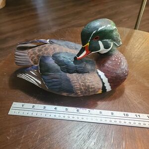 Hand-Painted Wood Duck Figurine in Green and Brown by Ducks Unlimited